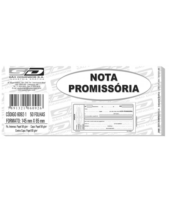 Impresso Nota Promissória (Mini) 50fl - São Domingos